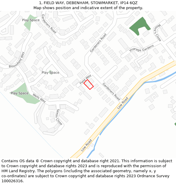 1, FIELD WAY, DEBENHAM, STOWMARKET, IP14 6QZ: Location map and indicative extent of plot