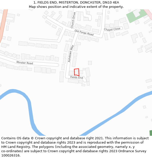 1, FIELDS END, MISTERTON, DONCASTER, DN10 4EA: Location map and indicative extent of plot