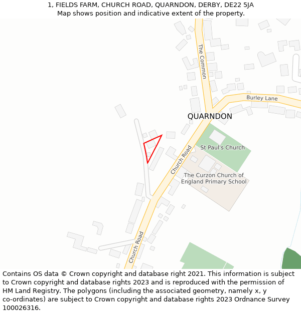 1, FIELDS FARM, CHURCH ROAD, QUARNDON, DERBY, DE22 5JA: Location map and indicative extent of plot