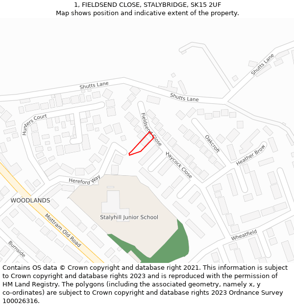 1, FIELDSEND CLOSE, STALYBRIDGE, SK15 2UF: Location map and indicative extent of plot