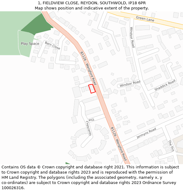 1, FIELDVIEW CLOSE, REYDON, SOUTHWOLD, IP18 6PR: Location map and indicative extent of plot