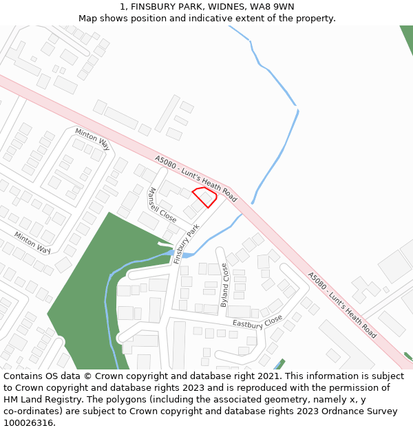 1, FINSBURY PARK, WIDNES, WA8 9WN: Location map and indicative extent of plot