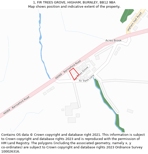 1, FIR TREES GROVE, HIGHAM, BURNLEY, BB12 9BA: Location map and indicative extent of plot