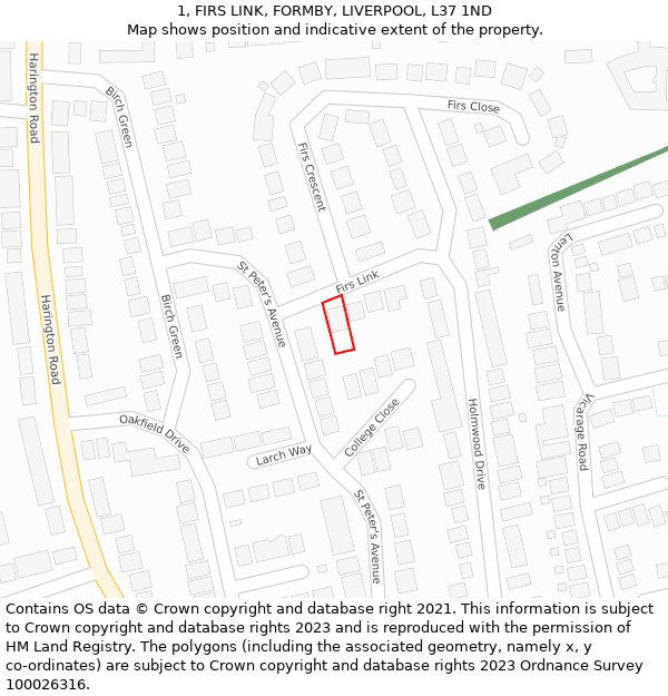 1, FIRS LINK, FORMBY, LIVERPOOL, L37 1ND: Location map and indicative extent of plot