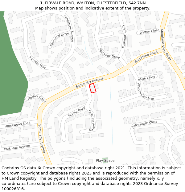 1, FIRVALE ROAD, WALTON, CHESTERFIELD, S42 7NN: Location map and indicative extent of plot