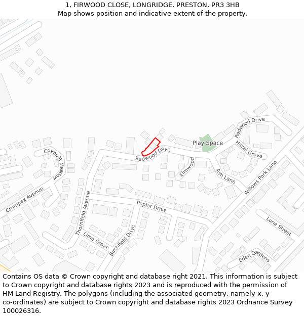 1, FIRWOOD CLOSE, LONGRIDGE, PRESTON, PR3 3HB: Location map and indicative extent of plot