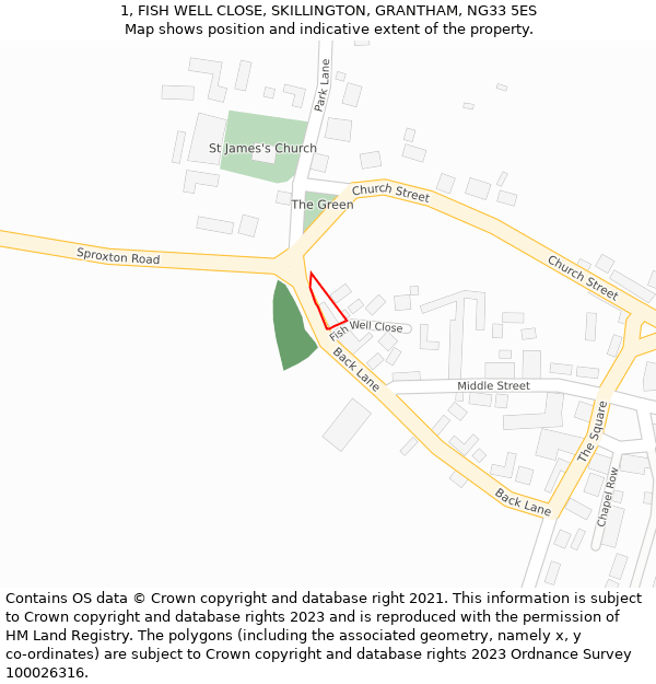 1, FISH WELL CLOSE, SKILLINGTON, GRANTHAM, NG33 5ES: Location map and indicative extent of plot