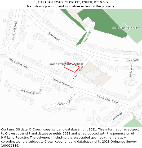 1, FITZALAN ROAD, CLAYGATE, ESHER, KT10 0LX: Location map and indicative extent of plot