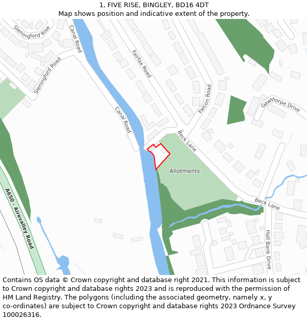 1, FIVE RISE, BINGLEY, BD16 4DT: Location map and indicative extent of plot