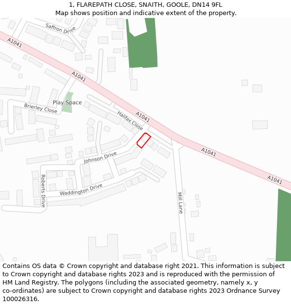 1, FLAREPATH CLOSE, SNAITH, GOOLE, DN14 9FL: Location map and indicative extent of plot