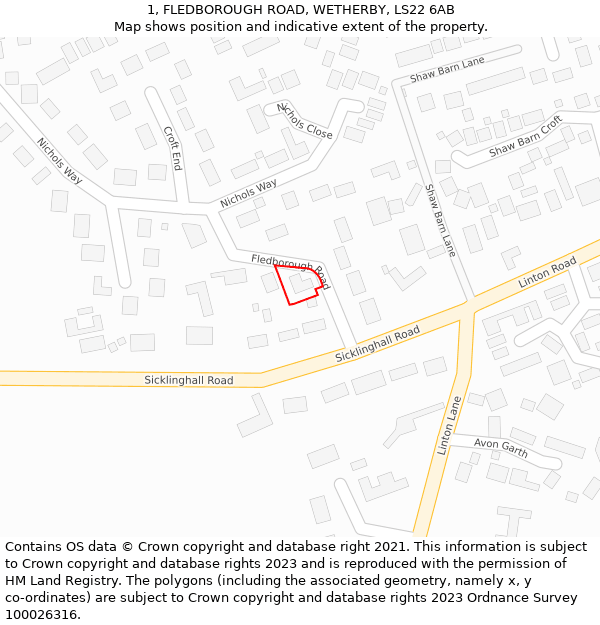 1, FLEDBOROUGH ROAD, WETHERBY, LS22 6AB: Location map and indicative extent of plot