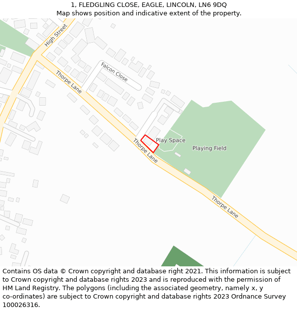 1, FLEDGLING CLOSE, EAGLE, LINCOLN, LN6 9DQ: Location map and indicative extent of plot
