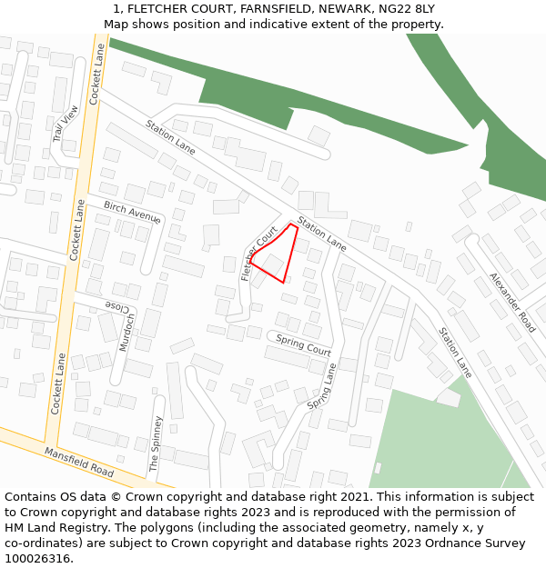 1, FLETCHER COURT, FARNSFIELD, NEWARK, NG22 8LY: Location map and indicative extent of plot