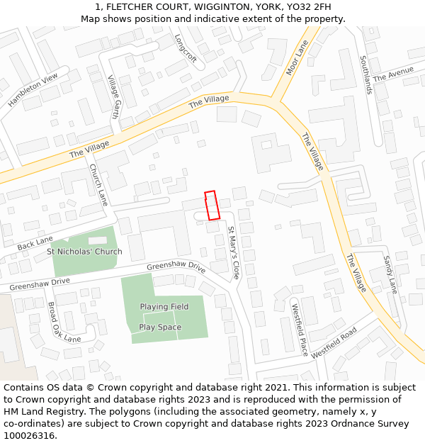 1, FLETCHER COURT, WIGGINTON, YORK, YO32 2FH: Location map and indicative extent of plot