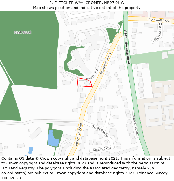 1, FLETCHER WAY, CROMER, NR27 0HW: Location map and indicative extent of plot