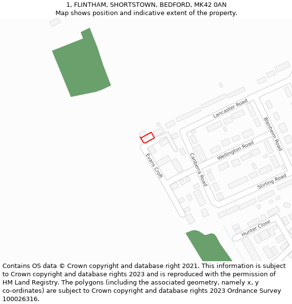 1, FLINTHAM, SHORTSTOWN, BEDFORD, MK42 0AN: Location map and indicative extent of plot