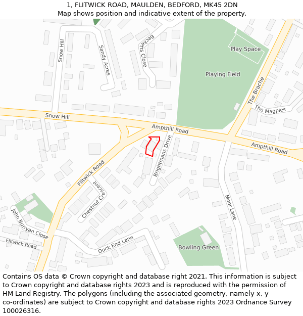 1, FLITWICK ROAD, MAULDEN, BEDFORD, MK45 2DN: Location map and indicative extent of plot