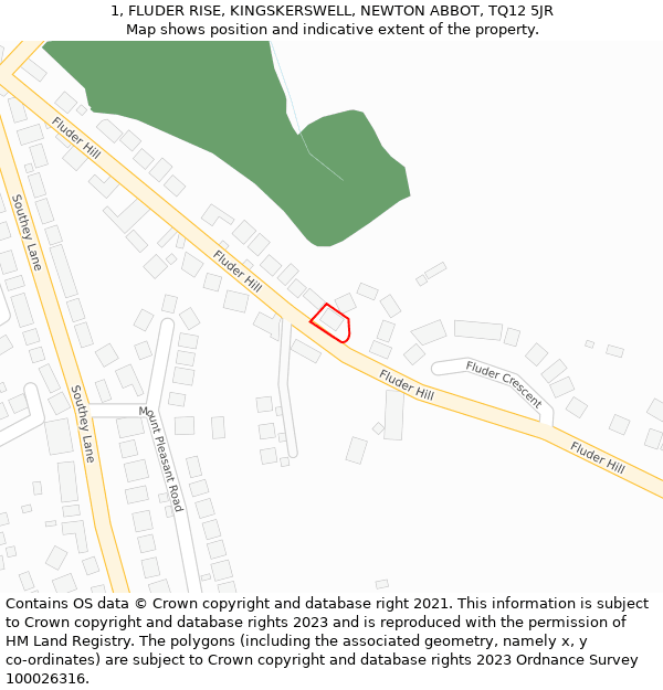1, FLUDER RISE, KINGSKERSWELL, NEWTON ABBOT, TQ12 5JR: Location map and indicative extent of plot