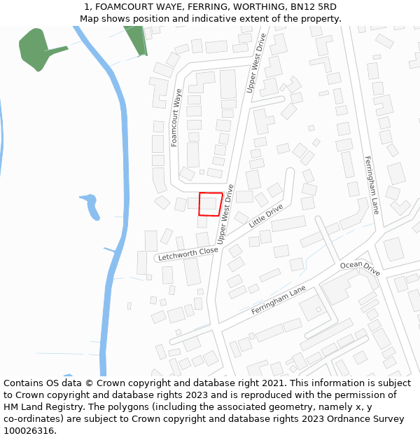 1, FOAMCOURT WAYE, FERRING, WORTHING, BN12 5RD: Location map and indicative extent of plot