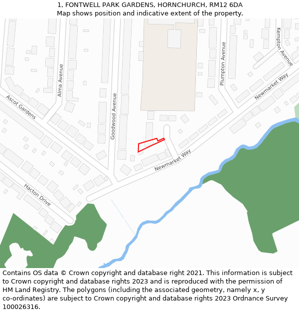 1, FONTWELL PARK GARDENS, HORNCHURCH, RM12 6DA: Location map and indicative extent of plot