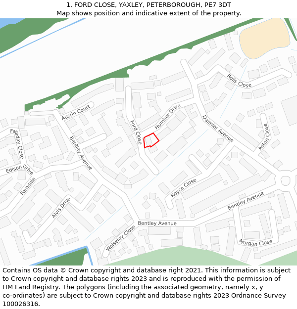 1, FORD CLOSE, YAXLEY, PETERBOROUGH, PE7 3DT: Location map and indicative extent of plot