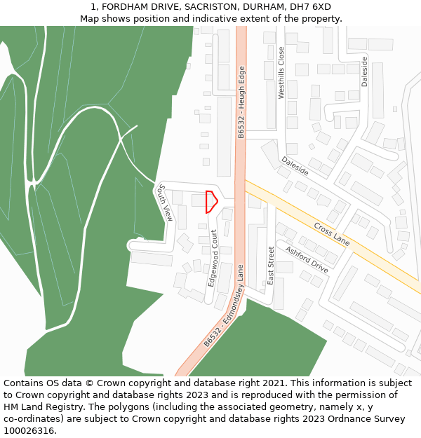 1, FORDHAM DRIVE, SACRISTON, DURHAM, DH7 6XD: Location map and indicative extent of plot