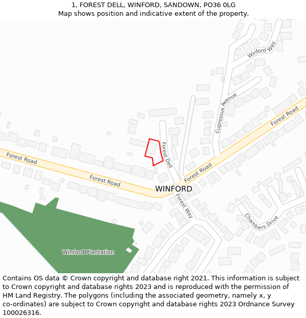 1, FOREST DELL, WINFORD, SANDOWN, PO36 0LG: Location map and indicative extent of plot