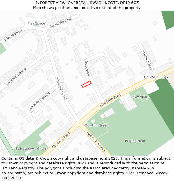 1, FOREST VIEW, OVERSEAL, SWADLINCOTE, DE12 6GZ: Location map and indicative extent of plot