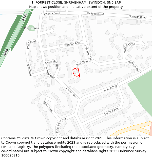 1, FORREST CLOSE, SHRIVENHAM, SWINDON, SN6 8AP: Location map and indicative extent of plot