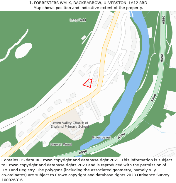 1, FORRESTERS WALK, BACKBARROW, ULVERSTON, LA12 8RD: Location map and indicative extent of plot