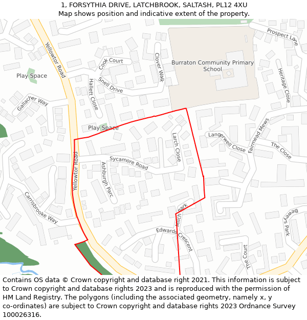 1, FORSYTHIA DRIVE, LATCHBROOK, SALTASH, PL12 4XU: Location map and indicative extent of plot