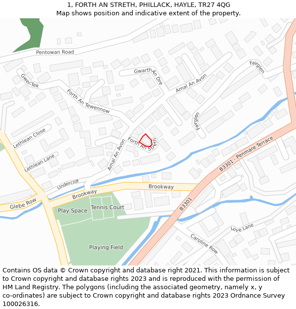 1, FORTH AN STRETH, PHILLACK, HAYLE, TR27 4QG: Location map and indicative extent of plot