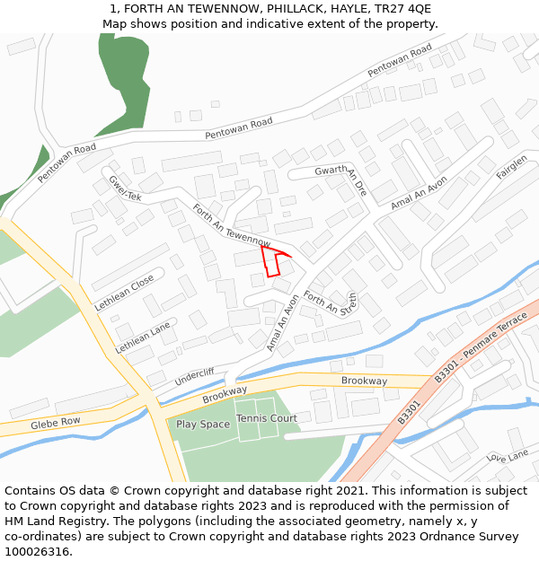 1, FORTH AN TEWENNOW, PHILLACK, HAYLE, TR27 4QE: Location map and indicative extent of plot