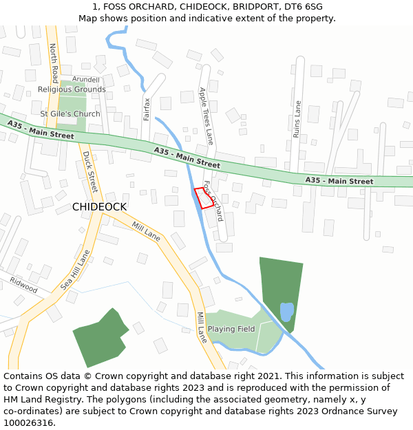 1, FOSS ORCHARD, CHIDEOCK, BRIDPORT, DT6 6SG: Location map and indicative extent of plot