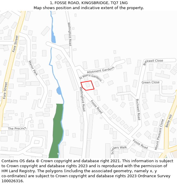 1, FOSSE ROAD, KINGSBRIDGE, TQ7 1NG: Location map and indicative extent of plot