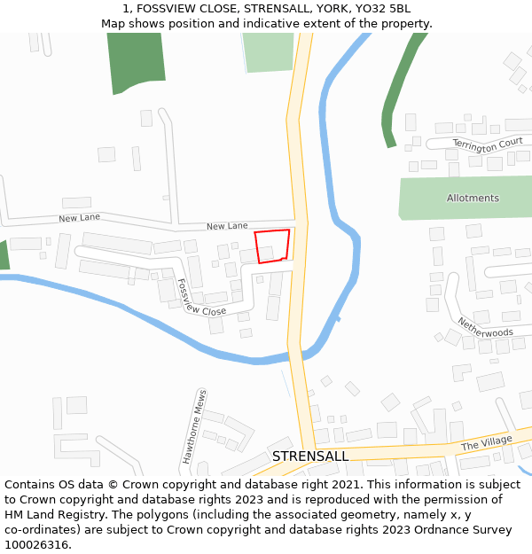 1, FOSSVIEW CLOSE, STRENSALL, YORK, YO32 5BL: Location map and indicative extent of plot