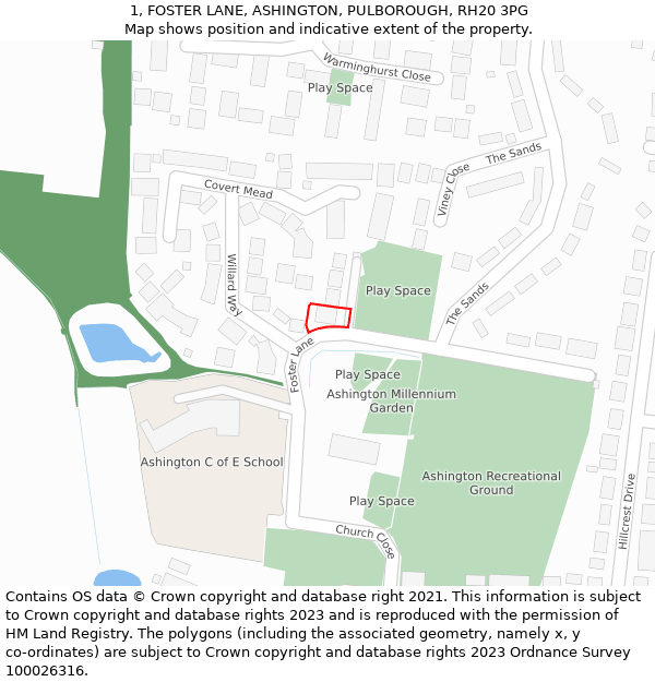 1, FOSTER LANE, ASHINGTON, PULBOROUGH, RH20 3PG: Location map and indicative extent of plot