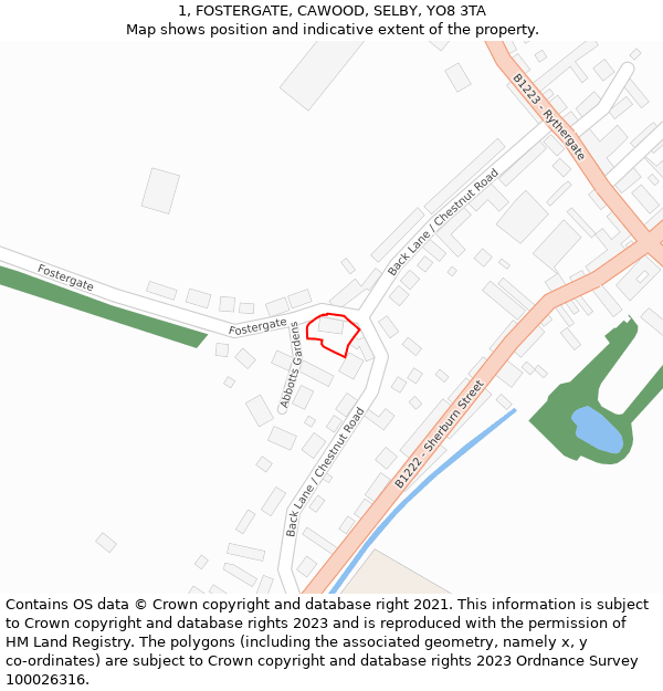 1, FOSTERGATE, CAWOOD, SELBY, YO8 3TA: Location map and indicative extent of plot