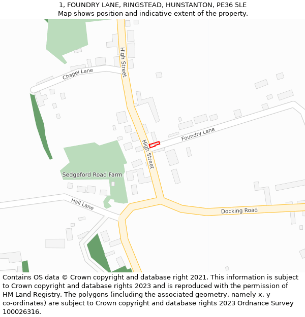 1, FOUNDRY LANE, RINGSTEAD, HUNSTANTON, PE36 5LE: Location map and indicative extent of plot