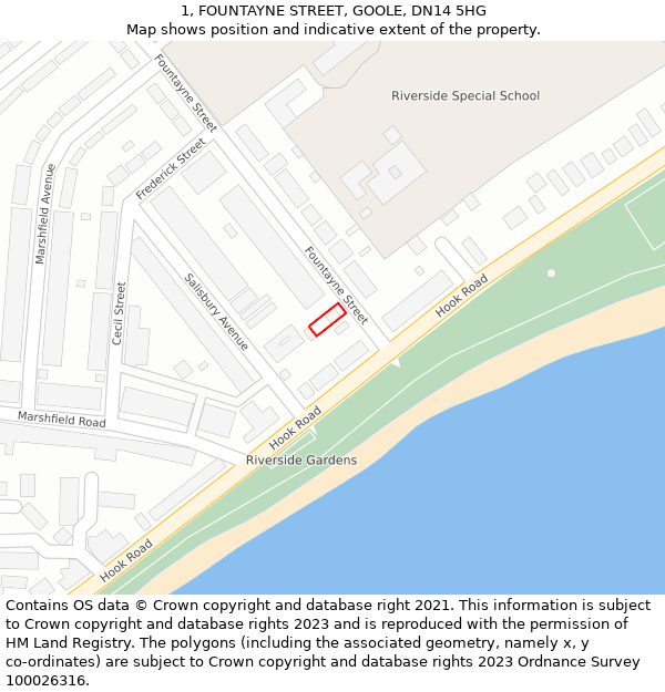 1, FOUNTAYNE STREET, GOOLE, DN14 5HG: Location map and indicative extent of plot