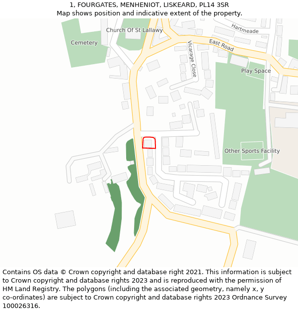 1, FOURGATES, MENHENIOT, LISKEARD, PL14 3SR: Location map and indicative extent of plot