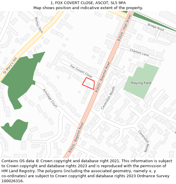 1, FOX COVERT CLOSE, ASCOT, SL5 9PA: Location map and indicative extent of plot