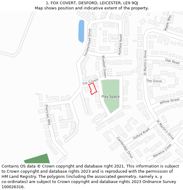 1, FOX COVERT, DESFORD, LEICESTER, LE9 9QJ: Location map and indicative extent of plot
