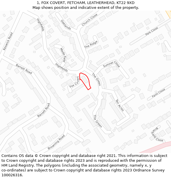 1, FOX COVERT, FETCHAM, LEATHERHEAD, KT22 9XD: Location map and indicative extent of plot