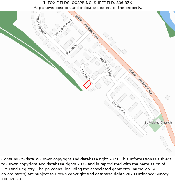 1, FOX FIELDS, OXSPRING, SHEFFIELD, S36 8ZX: Location map and indicative extent of plot