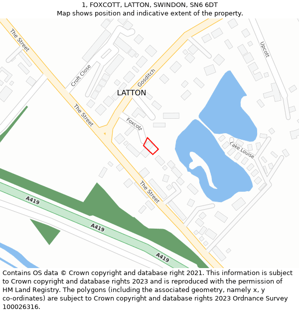 1, FOXCOTT, LATTON, SWINDON, SN6 6DT: Location map and indicative extent of plot