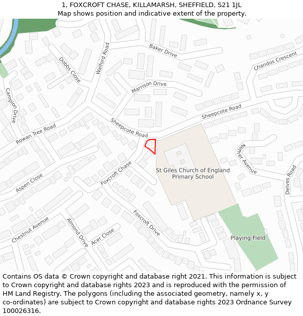 1, FOXCROFT CHASE, KILLAMARSH, SHEFFIELD, S21 1JL: Location map and indicative extent of plot