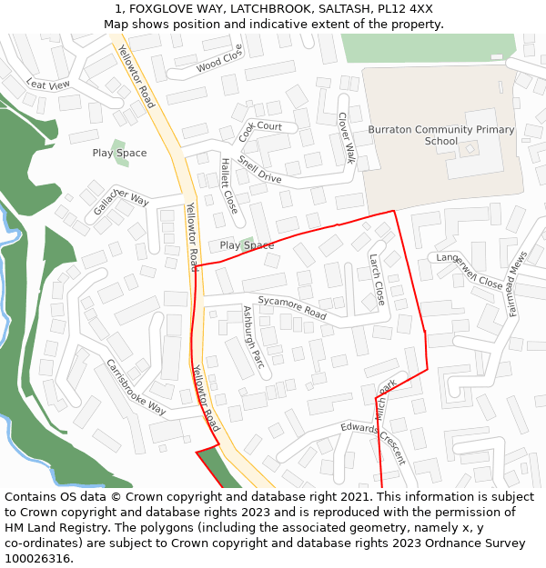 1, FOXGLOVE WAY, LATCHBROOK, SALTASH, PL12 4XX: Location map and indicative extent of plot