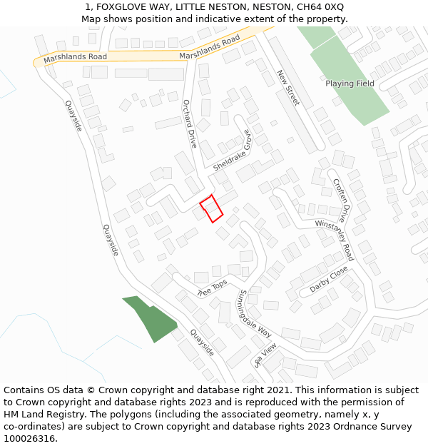 1, FOXGLOVE WAY, LITTLE NESTON, NESTON, CH64 0XQ: Location map and indicative extent of plot