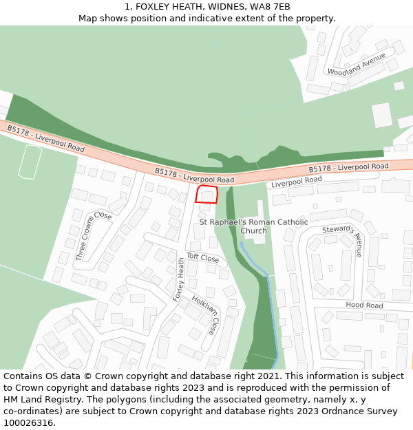 1, FOXLEY HEATH, WIDNES, WA8 7EB: Location map and indicative extent of plot